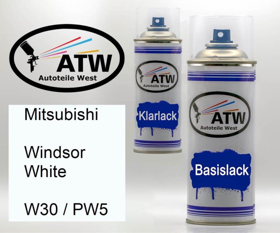 Mitsubishi, Windsor White, W30 / PW5: 400ml Sprühdose + 400ml Klarlack - Set, von ATW Autoteile West.